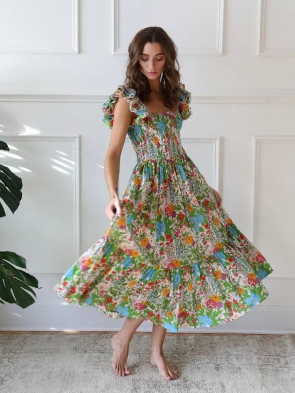 ✨ MILLE Resort & Travel "Olympia" Summer Garden Smocked Midi Dress Size XL✨
